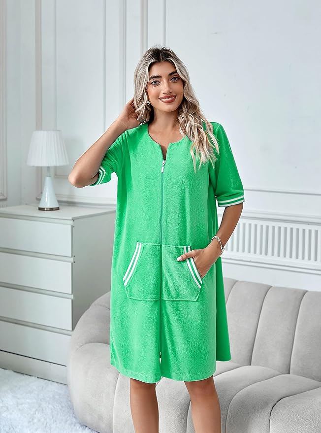 Richie House RH Housecoat Women Zipper Front Duster Robe 3/4 Lounger Housedress Pocket Nightgown S-3XL RHW4008