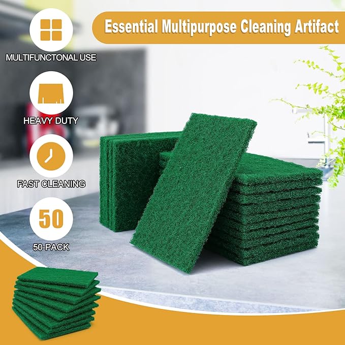 100 Pcs Scouring PadsHeavy Duty Scour Pads4 x 5.95 inch Reusable Green Scrub Pads for Metal Grills &amp Kitchen ScrubbersNon-Scratch Scrubbing Pads for Household Kitchen Dishes Sink Bathtub
