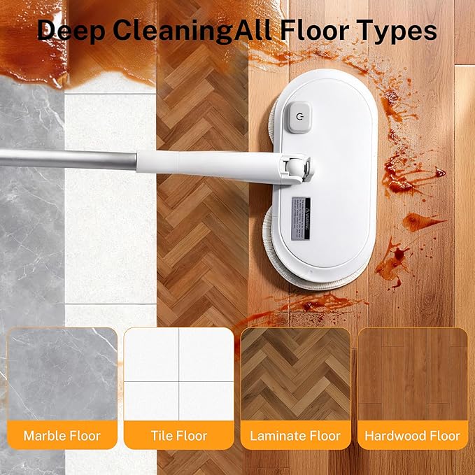 Cordless Electric Spin Mop with 220 RPM High Speed Motor for Hardwood Tile Laminate and Vinyl Floors with 4 White and 2 Gray Pads