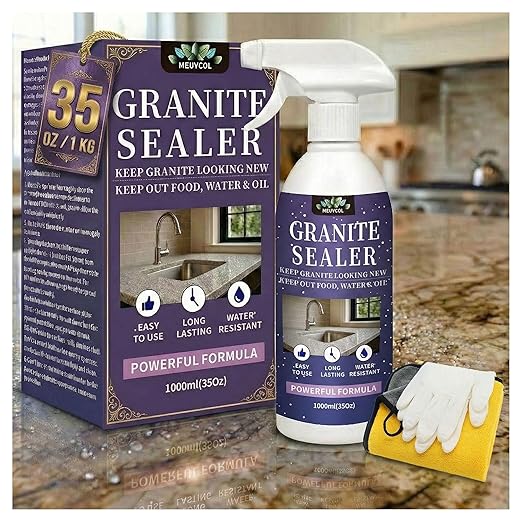 Granite Sealer &amp Protector Spray - 35 Oz Marble Sealer for Quartz Quartzite Stone Granite Countertops - Prevents Water Spots &amp Oil Stains - Non-Toxic Stone Care for Kitchen Bath &amp Show