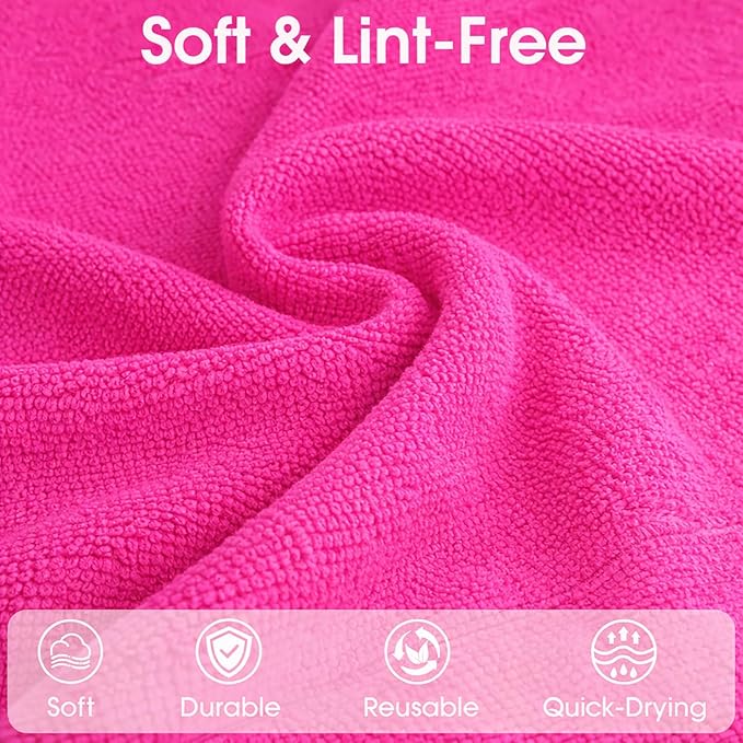 Microfiber Cleaning Cloth Roll - 100 Pack Tear Away Microfiber Paper Towels Reusable Washable Scratch-Free Kitchen Towels for Car Home Kitchen Glass Dishes (Hot Pink)