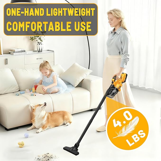 Cordless Vacuum Cleaner with 2x4.0A Battery&ampQuick Charger | 50kPa 125AW Strong Suction | 5 HEPA Filters | 4-in-1 Nozzle | 65CFM Powerful Brushless Handheld Vaccum for Home Car Pet