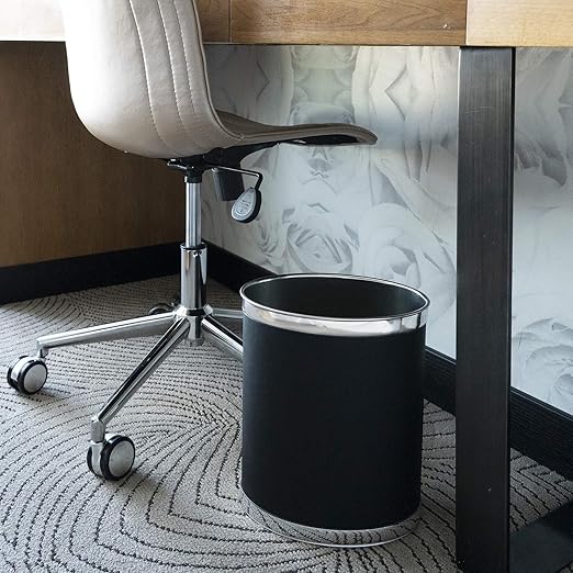 Stephanie Imports Made in USA 5-Gallon Sleek and Stylish Vinyl Mylar Waste Basket (13 X 11) (Faux Black Leather)