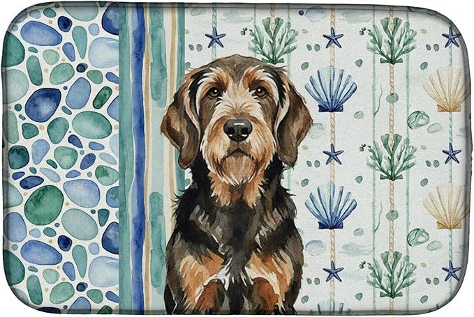 Caroline's Treasures Black and Tan Otterhound Coastal Sea Glass Dish Drying Mat Absorbent Dish Drying Mat Pad for Kitchen Counter Dish Drainer Mat for Countertop 14 x 21 Multicolor