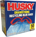 Husky HK30DS050BU 30-Gallon Drawstring Recycling Blue Bags 50 Count