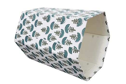 Generic 3.3 Gallon Cotton Hand Block Printed Paper Waste Basket |Small Decorative Trash Can for Housewarming Gifts in Living Room Bedroom Bathroom | Eco-Friendly Plastic-Free (1 GREEN WHITE)