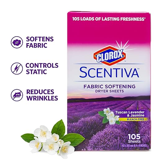 Clorox Scentiva Laundry Bundle in Tuscan Lavender &amp Jasmine Scent | Includes Clorox Scentiva Scented Dryer Sheets Scent Booster Beads and Fabric Softener