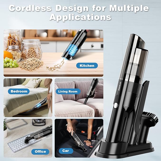Handheld Vacuum Cordless10KPA Powerful Suction Car Vacuum with 2-Speed Vacuum Cleaner with Charging Dock Portable Lightweight 4-in-1 Mini Hand Held Vacuum for Car Home Pet Office and Pet Hair