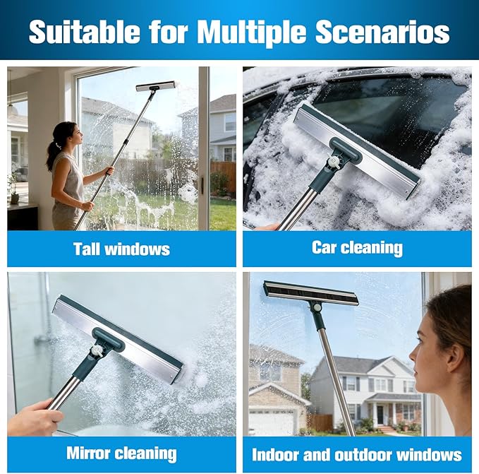 XANGNIER Window Cleaning Kit Tool with Storage BucketWindow Washing Kit with Extension PoleProfessional Windows Washer Cleaner Squeegee KitsCommercial&ampHousehold UseIndoor&ampOutdoor High Wind