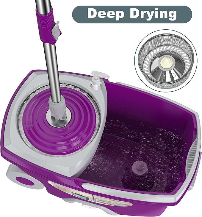 Dual Compartment Spin Mop and Bucket Mop and Bucket with Wringer Set360°Rotating Spinning Mopping for Floor Cleaning with 6 Microfiber Replacement Heads 61 Extended Handle 2X Wheel