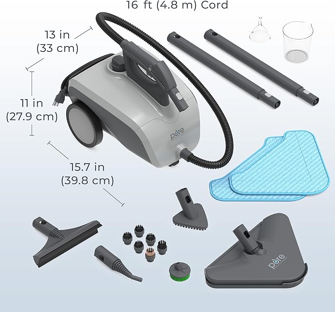 Pure Enrichment PureClean XL Rolling Steam Cleaner – Professional 1.5L Multi-Purpose Heavy Duty Steamer 17 Accessories Chemical-Free Deep Cleaning of Floors Upholstery Windows Grout Cars &amp M
