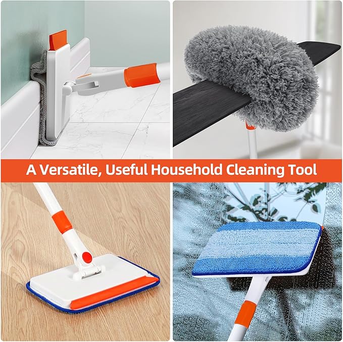 Baseboard Cleaner Tool with Handle Extendable Long Handle Baseboard Cleaning Duster with Reusable Pads for Floorboard Ceiling Fan Blade Cleaner Duster (Gray)