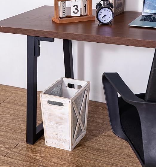 Small Wood Trash Can Wastebasket Decorative Barn Door Garbage Can Waste Basket Rustic Distressed Rectangular Trash Bin Farmhouse Wooden Storage Basket Waste Paper Bin (Whitewash)