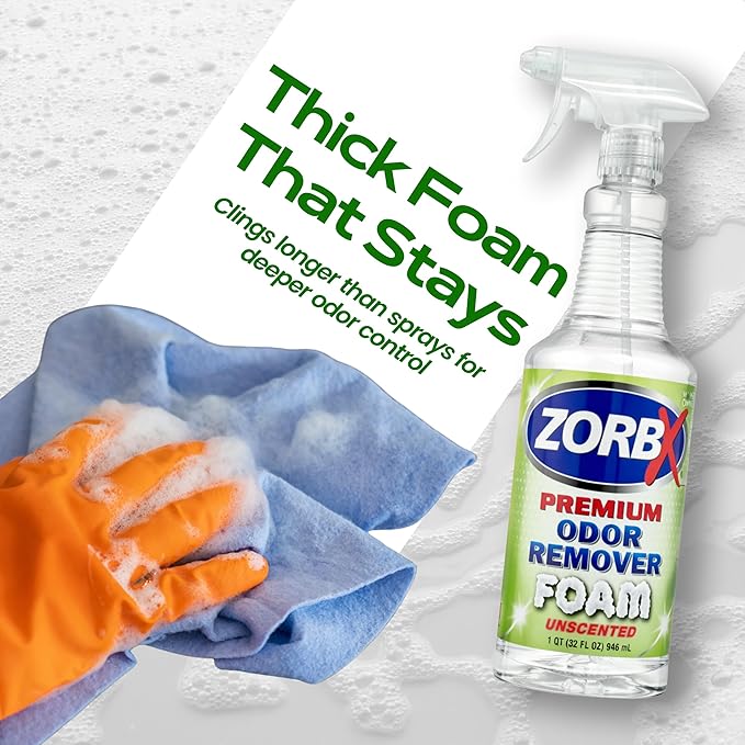 ZORBX Premium Unscented Odor Remover Foam 32 oz – Extra Strength Fragrance-Free Odor Eliminator Foamer for Pets Drains Garbage Disposal Carpets Bathroom &amp Kitchen