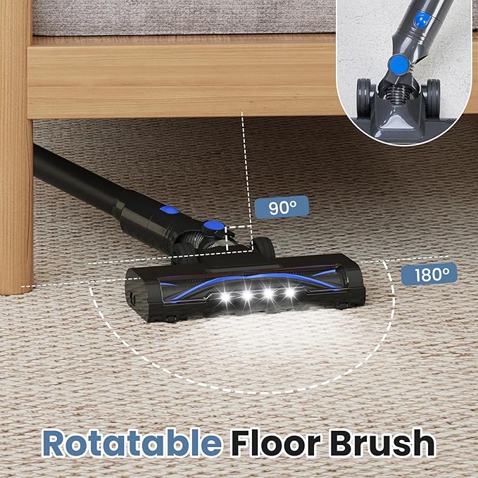 NEWBULIG Cordless Vacuum Cleaner Lightweight Stick Vacuum for Home with Anti-Tangle and LED Lights Powerful Rechargeable Wireless Cleaners for Hardwood Floors Carpet Pet Hair