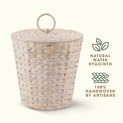 3 Gallons White Wicker Trash Can with Lid and Liner
