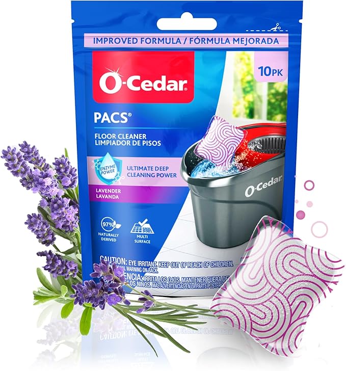 O-Cedar EasyWring Microfiber Spin Mop &amp Bucket Floor Cleaning System + 2 Extra Mop Head Replacements with Lavender Pac (Variety Pack)