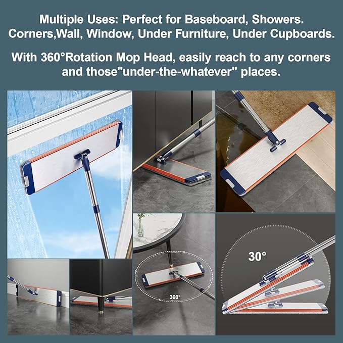 Large Mop and Bucket System with Wringer Set Hands-Free Flat Mops for Floor Cleaning Mopping Bucket System with 8 Washable Microfiber Pads for Wet and Dry Use Home Windows and Wall Cleaner Mop