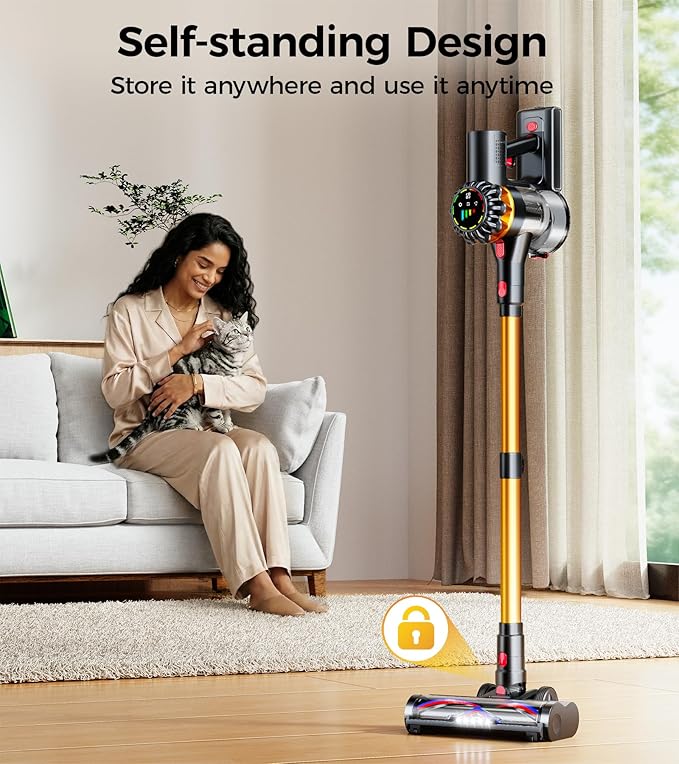 Cordless Vacuum Cleaner 550W 45KPA 65Mins Vacuum Cleaners for Home Stick Vacuum with Self-StandingTouch Screen Anti-Tangle Brush 8-in-1 Lightweight Wireless Vacuum for Pet Hair Carpet Hard Floors