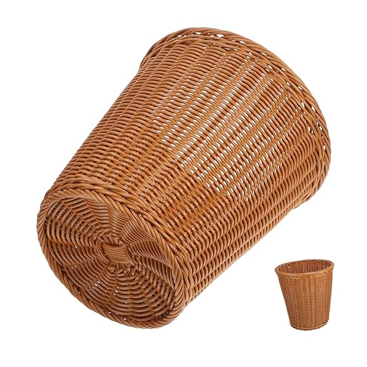 PRETYZOOM Simulated Rattan Woven Trash Can Wastebasket Multifunctional Storage Basket for Home Kitchen Office Bedroom