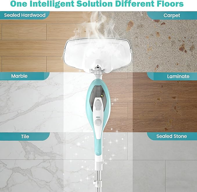 Simple Deluxe 10-in-1 Steam Mop 1550W Detachable Handheld Steam Cleaner with 16FT Cord &amp 2 Pads Multi-Surface Floor Steamer for Hardwood Tile Carpet Windows Green