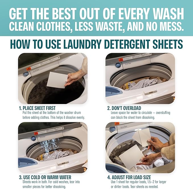 Sudstainables Laundry Detergent Sheets 200 Loads – Dissolvable Laundry Sheet for Washing Machines Compact Alternative to Liquid &amp Powder Detergent Travel-Friendly Soap | Fragrance Free