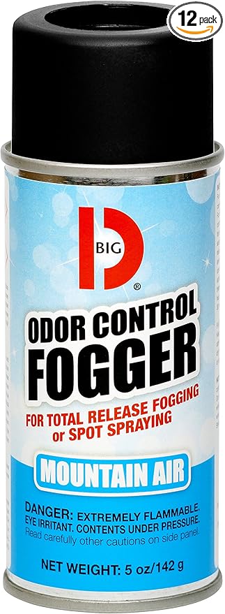 Big D 344 Odor Control Fogger Mountain Air Fragrance-Kills odors from fire flood decomposition skunk cigarettes musty smells-Ideal for use in cars property management hotels 5 oz (Pack of 12)