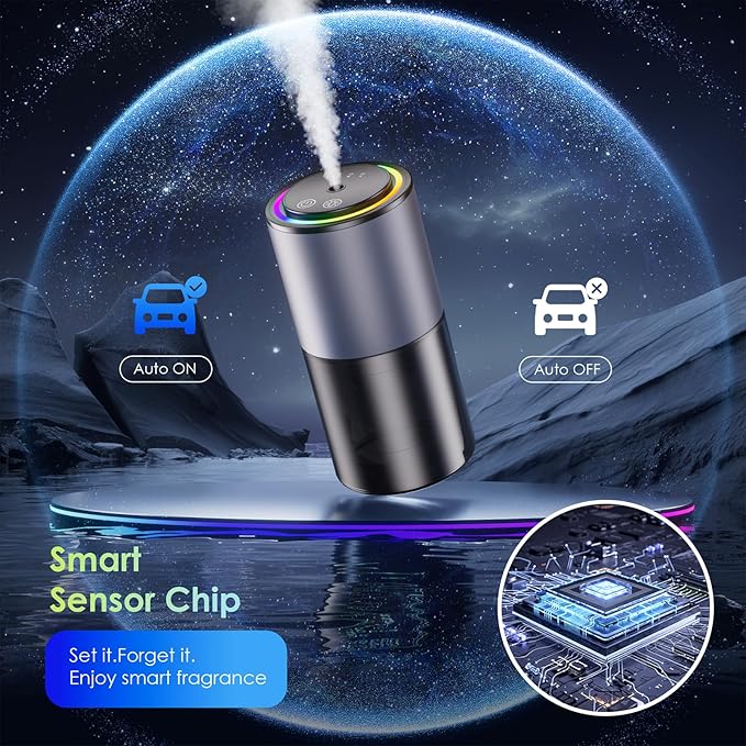 Smart Car Air Freshener DiffuserRGB Music Syncing LightAuto On/OffCar Air Freshener 150ml Capacity for 6 MonthsSuitable for Cars Offices and Living rooms