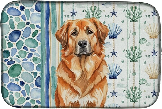 Caroline's Treasures Red Leonberger Coastal Sea Glass Dish Drying Mat Absorbent Dish Drying Mat Pad for Kitchen Counter Dish Drainer Mat for Countertop 14 x 21 Multicolor