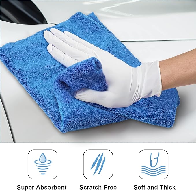 Shimeyao 40 Pcs 16 x 16 Inch Edgeless Microfiber Plush Towels for Cars Detailing Drying Wash Polishing Absorbent Cleaning Cloths 500 GSM(Blue)