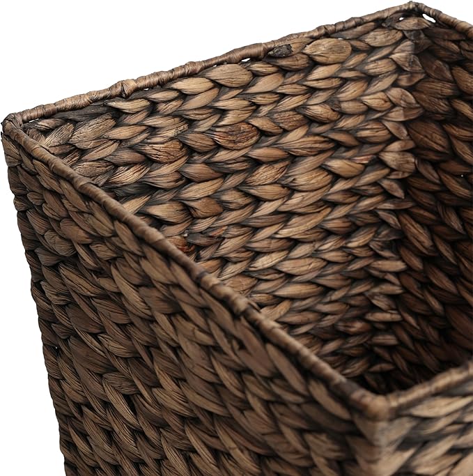 happimess HPM1402B-SET2 Theo Coastal Farmhouse Handwoven Water Hyacinth 4.8-Gallon Tapered Square Wicker Watebasket Brown (Set of 2)