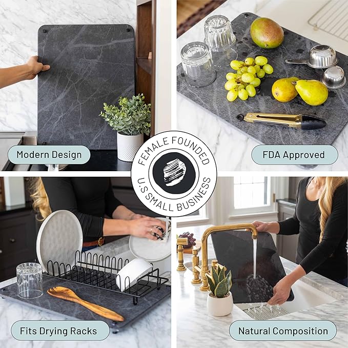 LARGE Siren Stone Natural Dish Drying Mat for Kitchen Counter - Premium Diatomaceous Earth Mat | Quick Drying Super Absorbent | Non-Toxic BPA-Free Eco-Friendly | Female-Founded USA Brand (18x14)