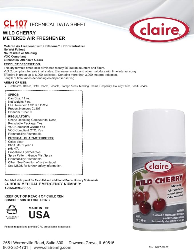 Claire CL107-12pk Wild Cherry Metered Air Freshener 7 Oz. Net Wt.12 Count