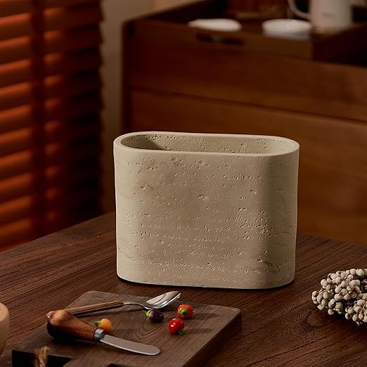 Natural Travertine Textures Mini Trash Can Small Counter Rectangle Trash Can for Bathroom Kitchen Table Desk Tiny Waste Basket for Vanity - Silicone Pad Anti Scratch Non-Slip (Made of Resin)