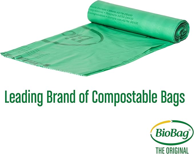 BioBag (USA) The Original Compostable Bag 64 Gallon 60 Count 100% Certified Compostable Trash Bag Liners for Food Waste Extra Strong and Durable Trash Bag
