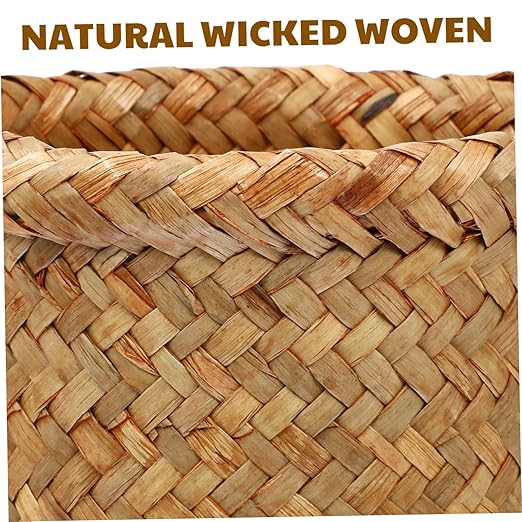 3pcs Wastebasket Trash can Trash Container bin Sundries Container Bathroom Trash can Kitchen Rubbish Bin dust bin Hand Woven Basket Trash Small can Straw Seaweed vase Office