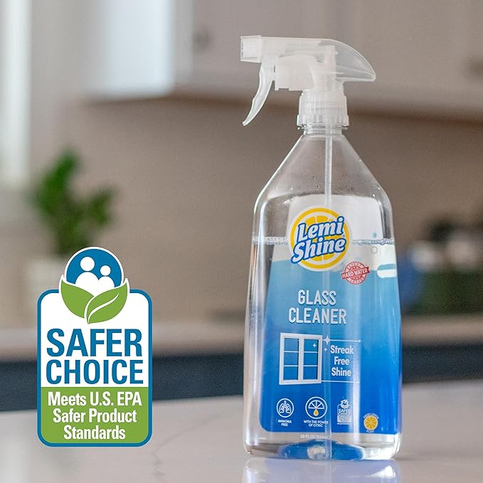 Lemi Shine Glass &amp Surface Cleaner - Multi-Surface Glass Cleaner Spray with Powerful Citric Acid Cleans Smudges and Streaks From Windows Glass And Mirrors 28oz - 3 Pack