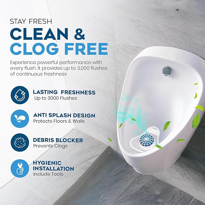 The ULTIMATE Urinal Cakes for Men Bathroom Up to 3000 Flushes12 Pack Urinal Screen Deodorizers Ocean Breeze Splash-Free Design Fits All Urinals Urinal Deodorizer Gloves &amp Tongs included