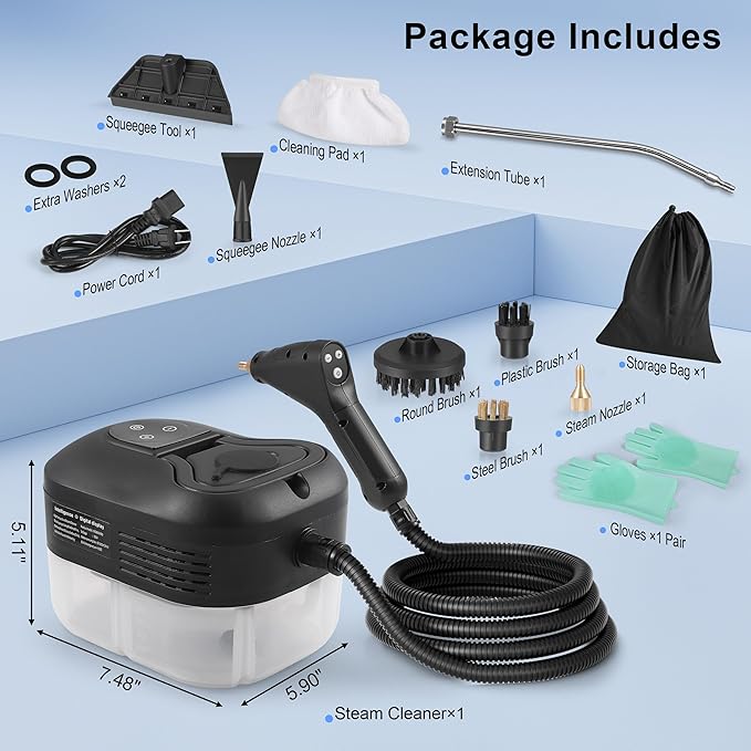 ALILYY Handheld Steam Cleaner for HomeSteamer for Cleaning40oz Water TankPortable Steam Cleaner with 13 Accessories for Home CleaningGreaseFloorCouchWindowCar SeatTileGroutBlack