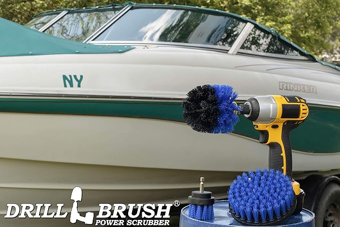 Kayak - Cleaning Supplies - Drill Brush - Boat Accessories - Hull Deck Fiberglass Gel Coat Carpet Seats - Spin Brush Kit - Pond Scum Oily Residue Weeds Barnacles Oxidation - Canoe