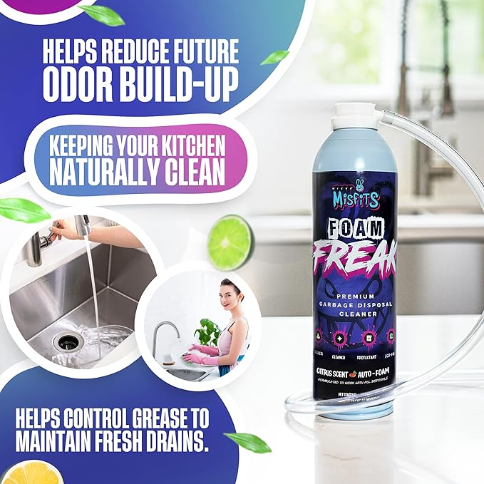 Foaming Garbage Disposal Cleaner with 24-Inch Hose | Deep Reach Drain Cleaner &amp Deodorizer | Odor Eliminator for Kitchen Drains &amp Disposals | Heavy-Duty Foaming Action | 1-Year Supply Per Can