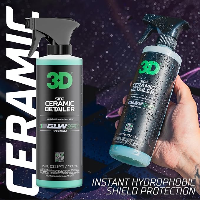 3D SiO2 Ceramic Glass Cleaner Ceramic Detailer – Hydrophobic Protection for Glass &amp Paint with Hyper Gloss Finish – GLW Series (16 oz Each)