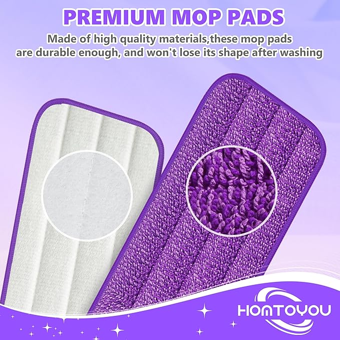 HOMTOYOU Wet Spray Mops with 10 Reusable Pads: Wet Mop for Hardwood Tile Wood Laminate Vinyl - Absorbs Pet Hair Dust