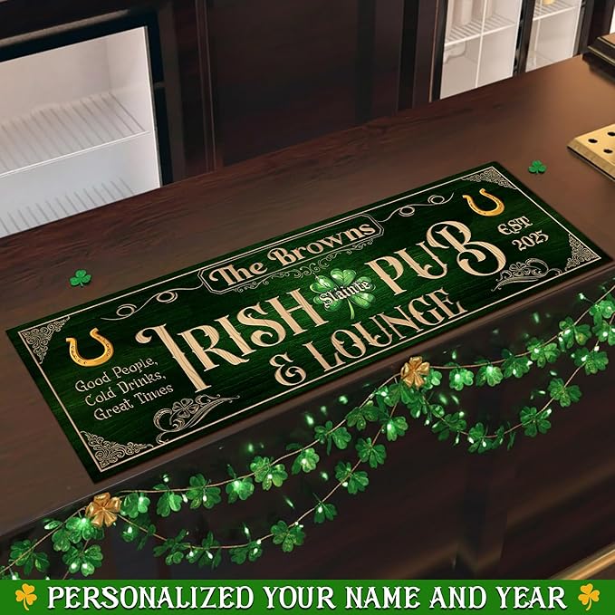 THUYPT Personalized Irish Bar Mat Dish Drying Mat for Irish Pub St Patrick's Day Decor Bar Shamrock Spill Mat Kitchen Counter Accessories Home Bar Decor St Patrick's Day (06)