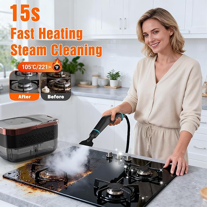 IPOW Steam Cleaner 6-Level Adjustable 15s Fast Heat-Up with 1250ml Tank and 16 Accessories for Cleaning Kitchen FloorToilet Bathroom Car SeatsWindows