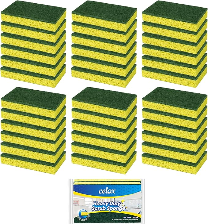 CELOX 36 Pack Dish Sponge for Kitchen Dual Sided Scrub Sponge Heavy Duty Non-Scratch Sponges Perfect for Kitchen Dishwashing and Household Cleaning Highly Absorbent and Easy to Dry for Reuse