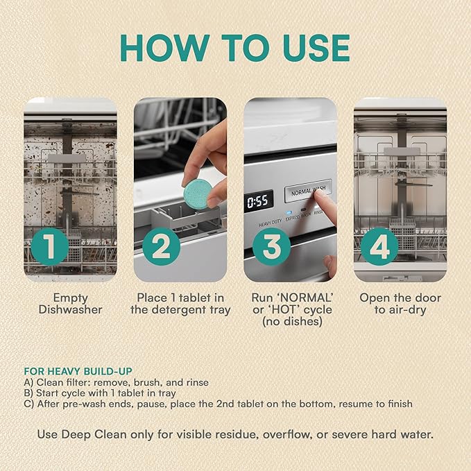 Dishwasher Cleaner and Deodorizer Tablets - 24 Pack Deep Clean Dishwasher Cleaning Tablets Heavy Duty Streak-free Shine Dish Washer Cleaner Natural Descaler and Odor Eliminator 12 Month Supply