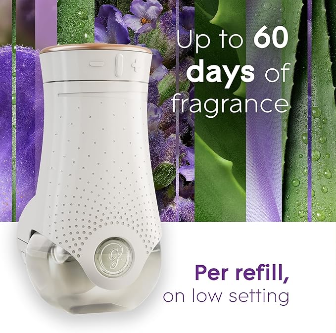 Glade PlugIns Refills Air Freshener Starter Kit Scented and Essential Oils for Home and Bathroom Tranquil Lavender &amp Aloe 4.02 Fl Oz 2 Warmers + 6 Refills