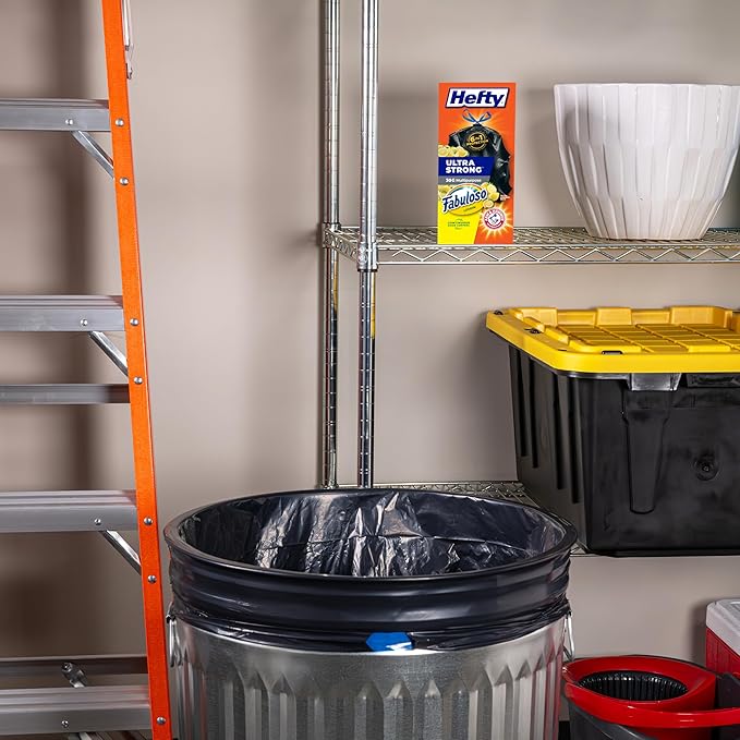 Hefty Ultra Strong 30 Gallon Trash Bags Large Size Multipurpose Break Resistant Drawstring Closure Resists Leaks Punctures and Tears Black Fabuloso Lemon Scent 50 Bags (Pack of 3)