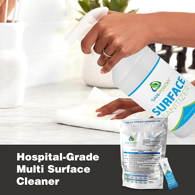 The Tile Doctor Sani Powder Granulated Hypochlorous Acid - Professional Grade Surface Disinfectant - Natural HOCL Multi Surface Cleaner - For Home Office &amp Medical Locations – 1.05 grams (2 pack)